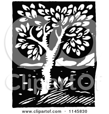 Clipart of a Retro Vintage Black and White Tree - Royalty Free Vector Illustration by Prawny Vintage