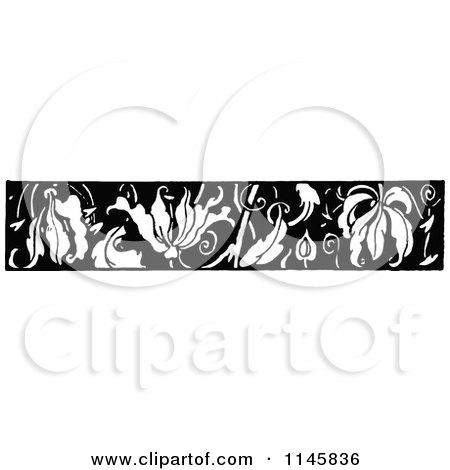 Clipart of a Retro Vintage Black and White Leaf Border - Royalty Free Vector Illustration by Prawny Vintage