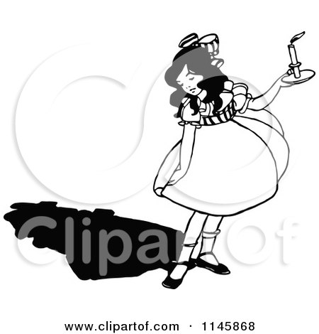 Clipart of a Retro Vintage Black and White Girl Looking at Her Shadow - Royalty Free Vector Illustration by Prawny Vintage