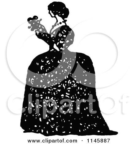 Clipart of a Retro Vintage Black and White Lady in a Big Dress - Royalty Free Vector Illustration by Prawny Vintage