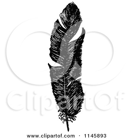 Clipart of a Retro Vintage Black and White Feather - Royalty Free Vector Illustration by Prawny Vintage