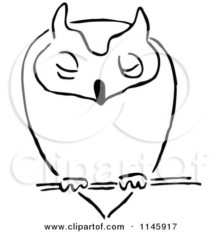 Clipart of a Black and White Owl Resting - Royalty Free Vector Illustration by Prawny Vintage