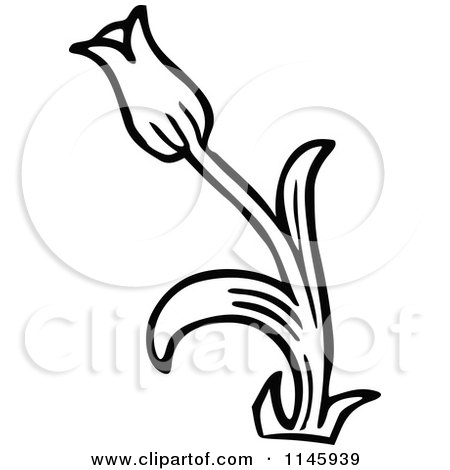 Clipart of a Retro Vintage Black and White Tulip Plant - Royalty Free Vector Illustration by Prawny Vintage