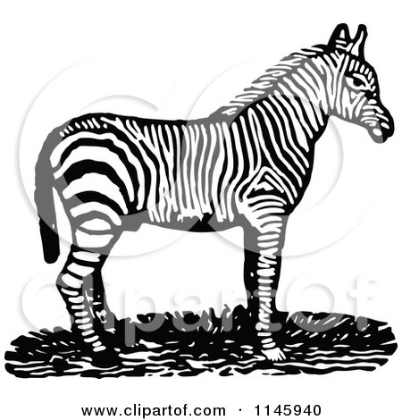 Clipart of a Retro Vintage Black and White Zebra in Profile - Royalty Free Vector Illustration by Prawny Vintage
