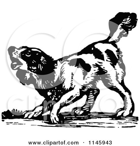 Clipart of a Retro Vintage Black and White Dog Barking - Royalty Free Vector Illustration by Prawny Vintage
