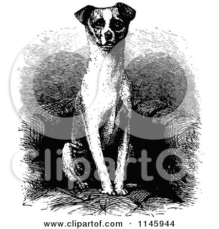 Clipart of a Retro Vintage Black and White Dog Sitting - Royalty Free Vector Illustration by Prawny Vintage