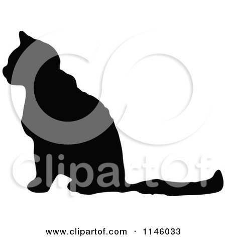 Clipart of a Retro Vintage Silhouetted Cat in Profile - Royalty Free Vector Illustration by Prawny Vintage