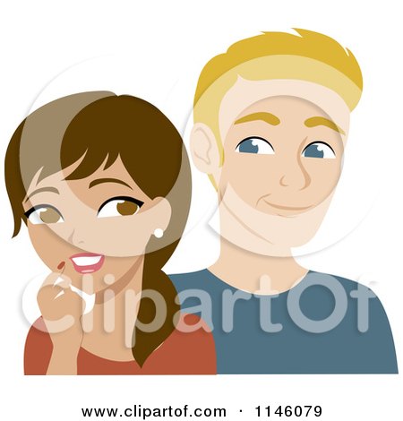 Clipart of a Thoughtful Hispanic Woman and Interested Blond Man - Royalty Free CGI Illustration by Rosie Piter