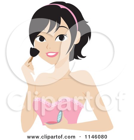Clipart of a Black Haired Woman Applying Blush Makeup - Royalty Free CGI Illustration by Rosie Piter