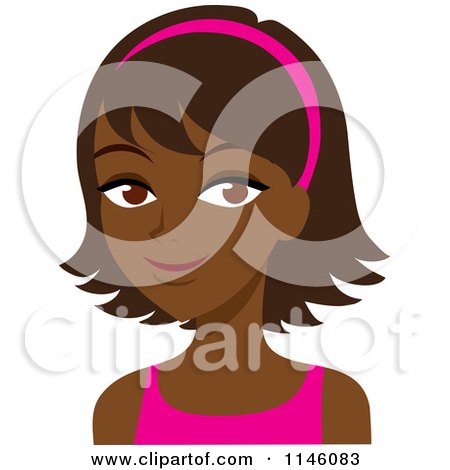 Clipart of a Happy Black Woman with a Headband - Royalty Free CGI Illustration by Rosie Piter