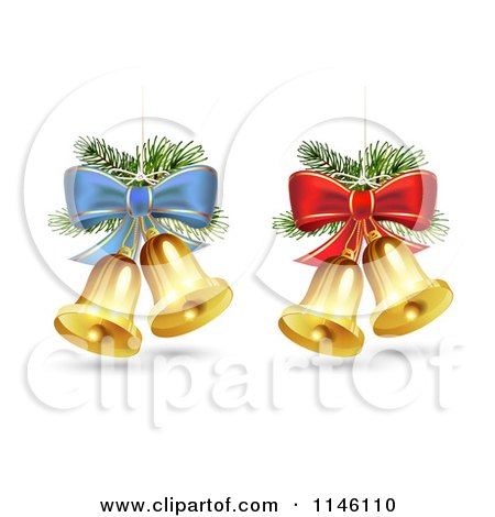 Clipart of 3d Christmas Jingle Bells Bows and Branches - Royalty Free Vector Illustration by merlinul