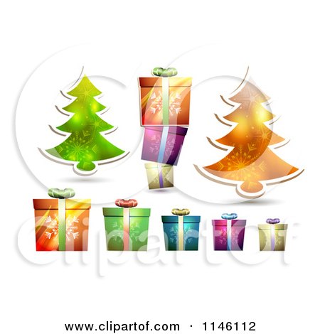 Clipart of Christmas Gift Boxes and Trees - Royalty Free Vector Illustration by merlinul