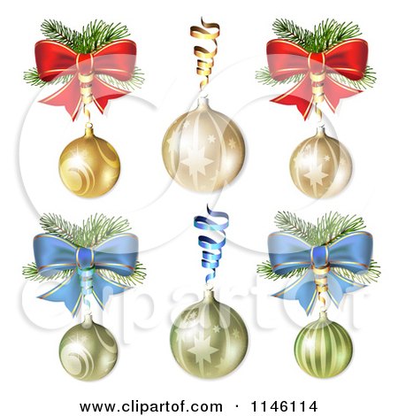 Clipart of 3d Christmas Baubles Ribbons and Bows - Royalty Free Vector Illustration by merlinul
