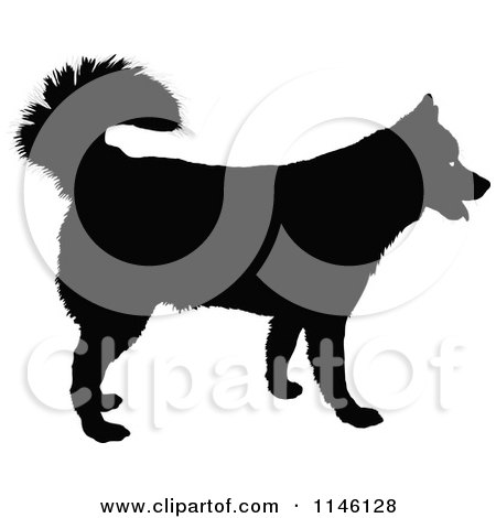 Clipart of a Silhouetted Happy Husky Dog - Royalty Free Vector Illustration by Maria Bell