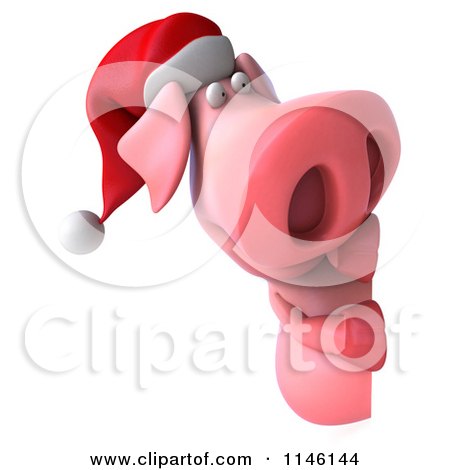Clipart of a 3d Christmas Pig with a Sign 1 - Royalty Free CGI Illustration by Julos