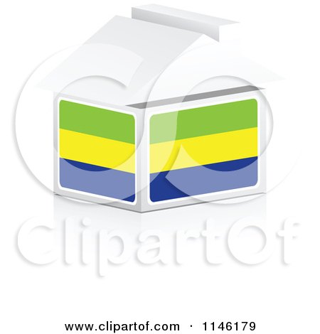 Clipart of a 3d Gabon Flag House - Royalty Free CGI Illustration by Andrei Marincas