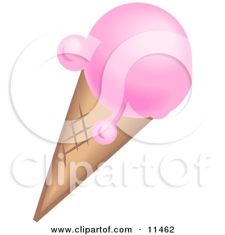 Cold Strawberry Ice Cream on a Waffle Cone Clipart Illustration by AtStockIllustration