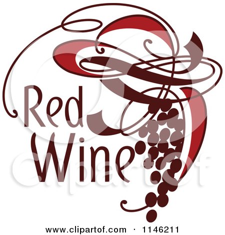 Clipart of Red Wine Text and Ornate Grapes - Royalty Free Vector Illustration by elena