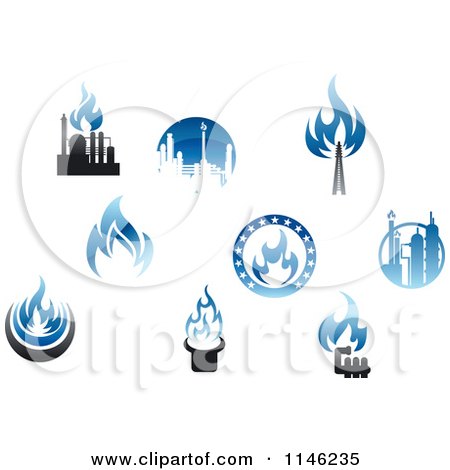 Clipart of Blue Flame Natural Gas Logos - Royalty Free Vector Illustration by Vector Tradition SM