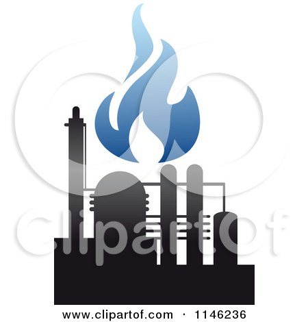 Clipart of a Gas Refinery with Blue Flames 3 - Royalty Free Vector Illustration by Vector Tradition SM