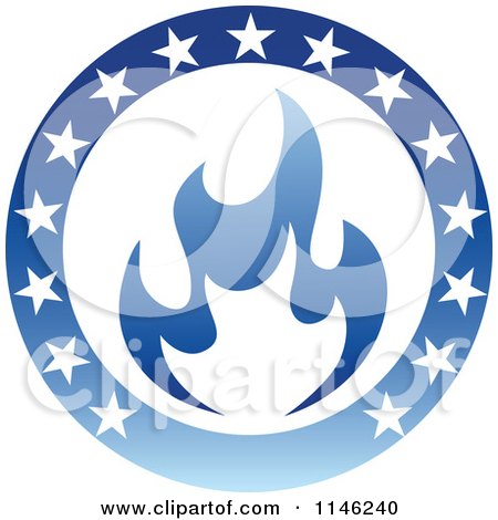 Clipart of a Blue Flame Natural Gas and Circle of Stars Logo - Royalty Free Vector Illustration by Vector Tradition SM