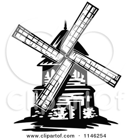 Clipart of a Black and White Windmill - Royalty Free Vector Illustration by Vector Tradition SM