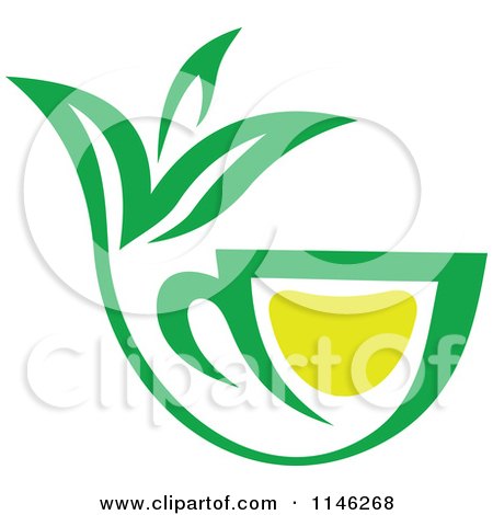 Clipart of a Green Tea Cup with Lemon and Leaves 5 - Royalty Free Vector Illustration by Vector Tradition SM