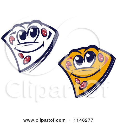 Clipart of Happy Pizza Slice Mascots - Royalty Free Vector Illustration by Vector Tradition SM