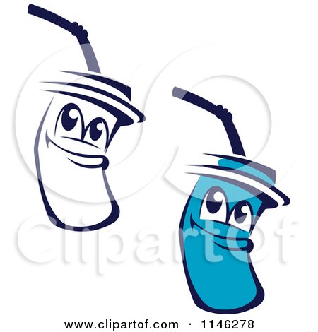 Clipart of Happy Blue Beverage Cup Mascots - Royalty Free Vector Illustration by Vector Tradition SM