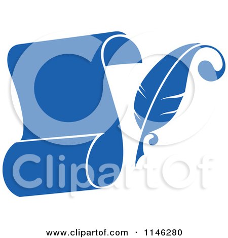 Clipart of a Blue Quil Pen and Scroll 1 - Royalty Free Vector Illustration by Vector Tradition SM