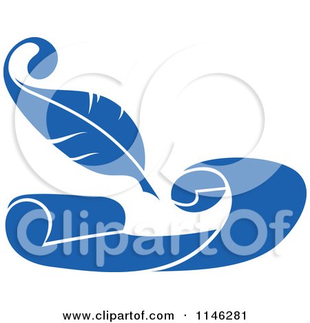 Clipart of a Blue Quill Pen and Scroll 2 - Royalty Free Vector Illustration by Vector Tradition SM