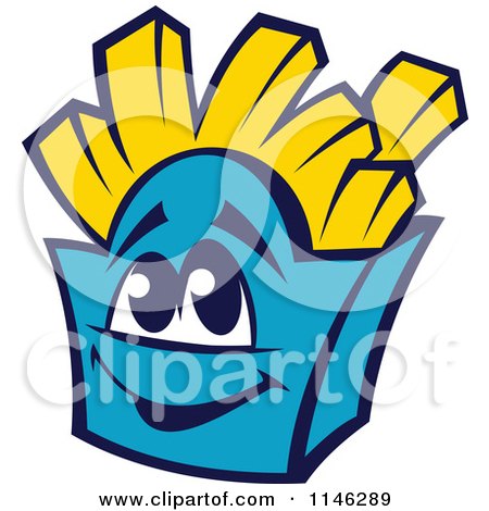 Clipart of a Happy Blue French Fry Box Character - Royalty Free Vector Illustration by Vector Tradition SM