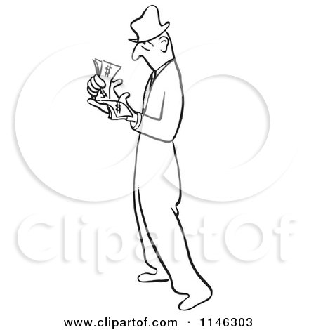 Cartoon of a Black and White Businessman Counting Cash - Royalty Free Vector Clipart by Picsburg