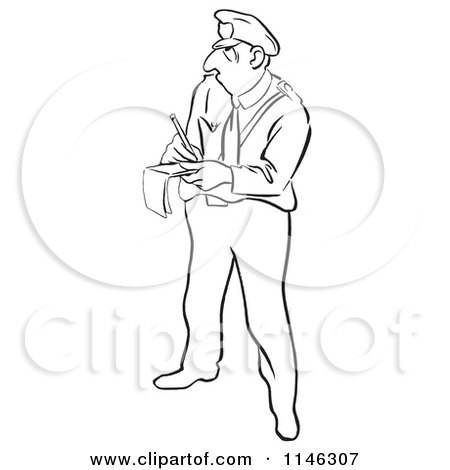Cartoon of a Black and White Police Officer Writing a Ticket - Royalty Free Vector Clipart by Picsburg