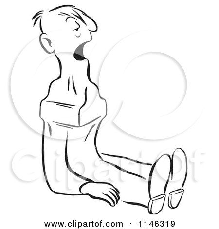 Cartoon of a Black and White Man with an Anvil in His Throat - Royalty Free Vector Clipart by Picsburg