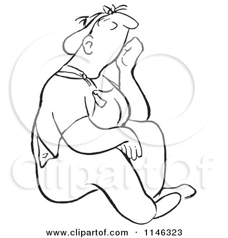 Cartoon of a Black and White Bored Woman Sitting - Royalty Free Vector Clipart by Picsburg