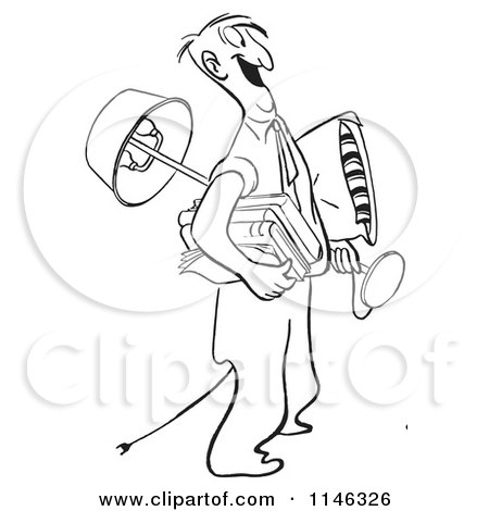 Cartoon of a Black and White Man Carrying His Belongings - Royalty Free Vector Clipart by Picsburg