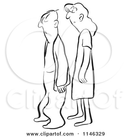 Cartoon of Black and White Grumpy People Waiting in Line - Royalty Free Vector Clipart by Picsburg