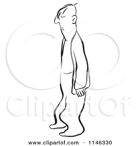 Cartoon of a Black and White Grumpy Man - Royalty Free Vector Clipart by Picsburg