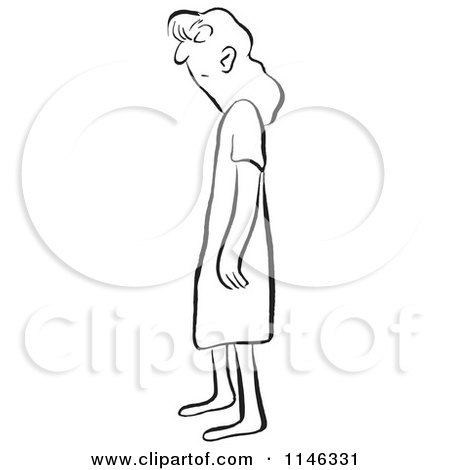 Cartoon of a Black and White Bored Woman Standing - Royalty Free Vector Clipart by Picsburg
