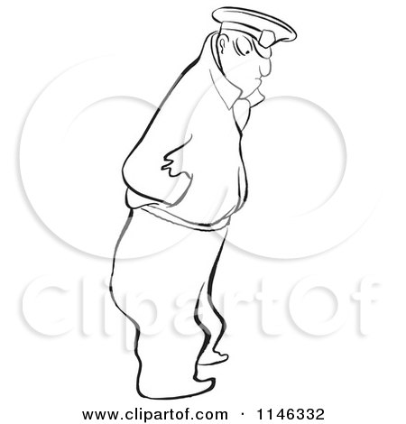 Cartoon of a Black and White Grumpy Guard - Royalty Free Vector Clipart by Picsburg
