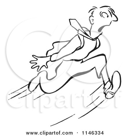 Cartoon of a Black and White Businessman Running - Royalty Free Vector Clipart by Picsburg