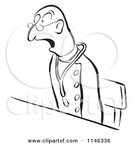 Cartoon of a Black and White Shocked Doctor Sitting - Royalty Free Vector Clipart by Picsburg