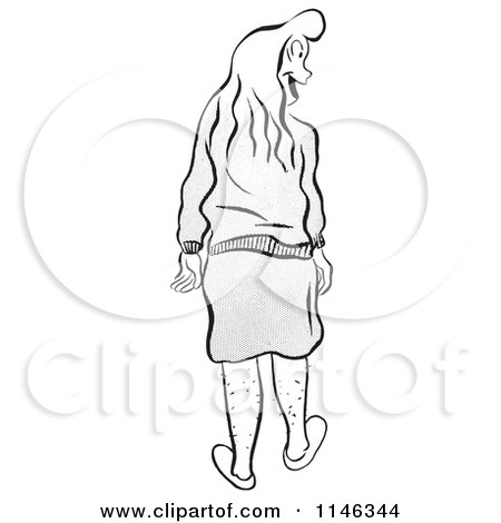 Cartoon of a Black and White Happy Frumpy Woman with Hairy Legs| Royalty Free Vector Clipart by Picsburg
