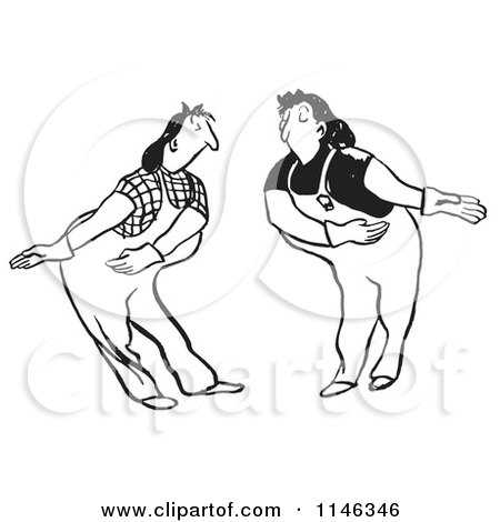 Cartoon of Black and White Female Workers Bowing and Permitting the Other to Proceed - Royalty Free Vector Clipart by Picsburg