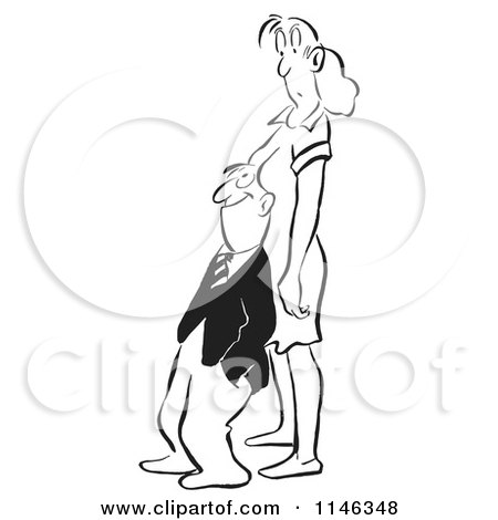 Cartoon of a Black and White Businessman Leaning Back into a Womans Chest - Royalty Free Vector Clipart by Picsburg