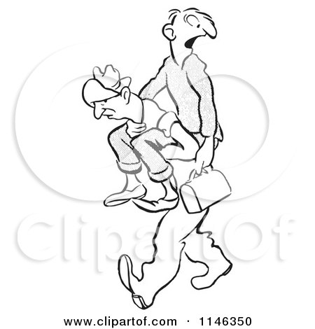 Cartoon of a Black and White Man Carrying a Friend to Work - Royalty Free Vector Clipart by Picsburg