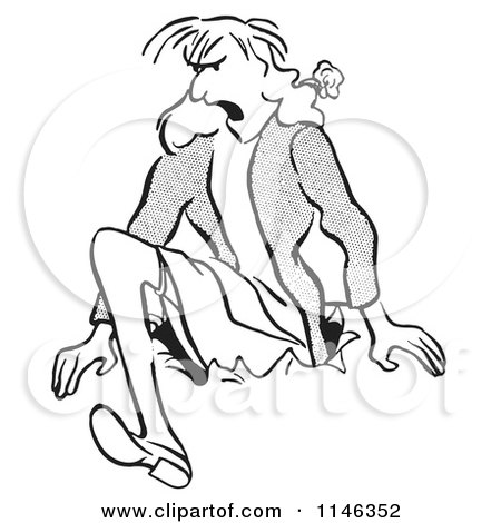 Cartoon of a Black and White Angry Woman Breaking Through a Surface - Royalty Free Vector Clipart by Picsburg