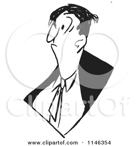 Cartoon of a Black and White Grumpy Man - Royalty Free Vector Clipart by Picsburg