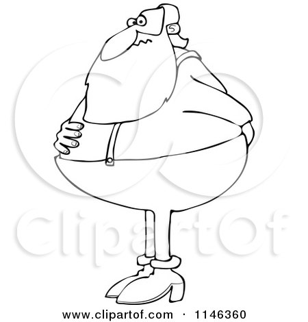 Cartoon of an Outlined Santa Holding His Rear and Needing to Use the Restroom - Royalty Free Vector Clipart by djart